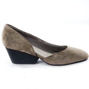 EILEEN FISHER Lily Gray Suede Half D'Orsay Wedge Heel Pump